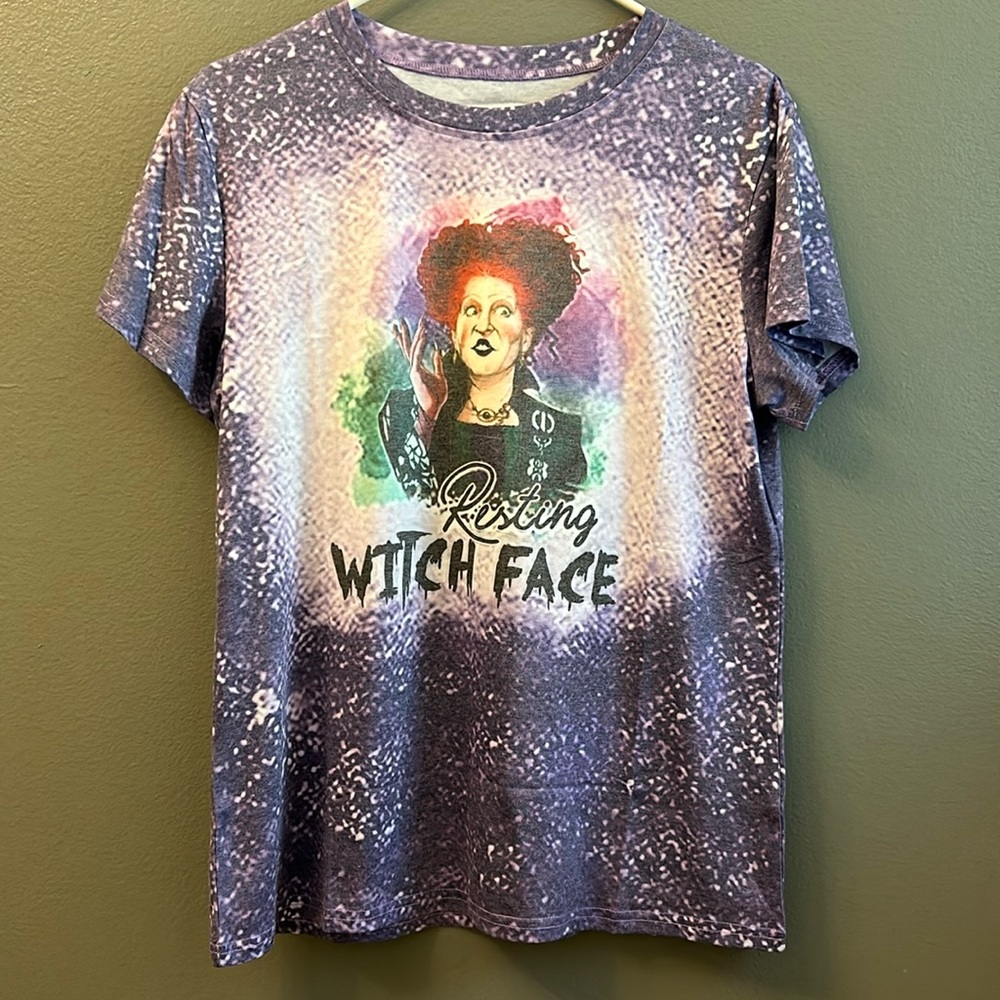 Sanderson Sisters T Shirt Winifred Winnie Resting Witch Face Halloween Bleached